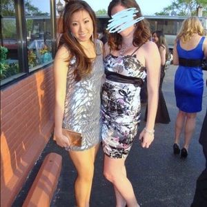 AQUA Silver Tank Top Sequin Cocktail Dress